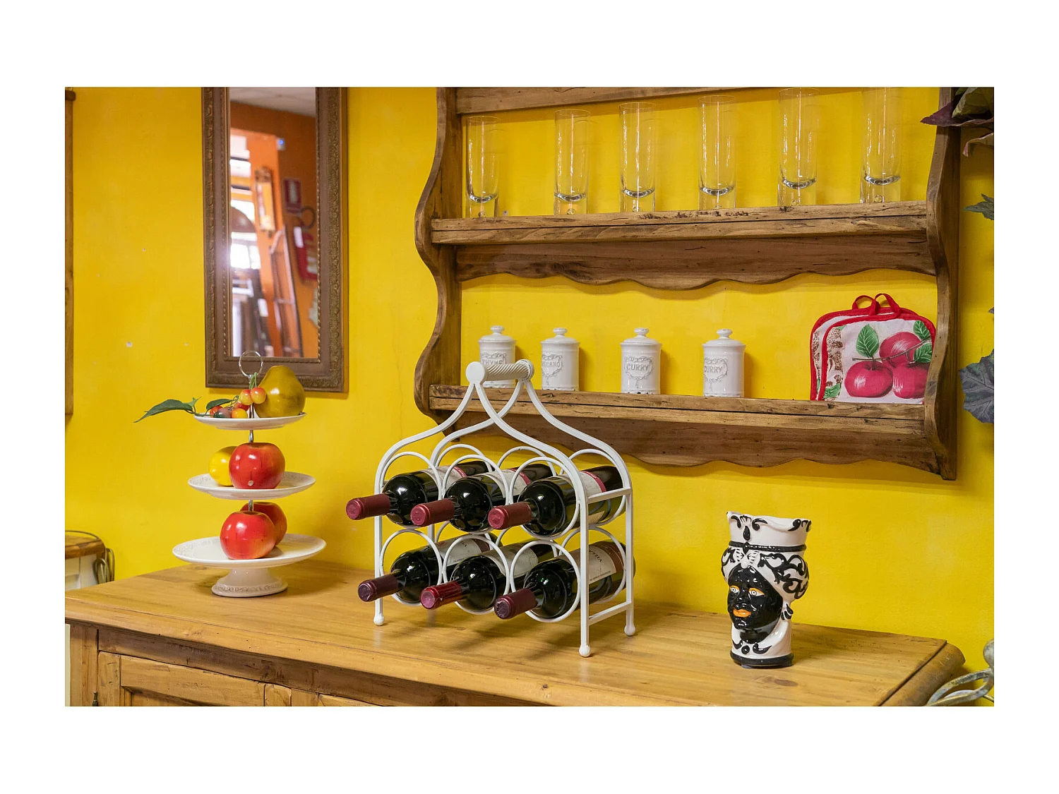 BISCOTTINI Porte-Bouteilles - Fer Forgé Finition Blanc Antique - Idéal pour la Décoration du Salon ou de la Cuisine - Casier à Vin - 35x37x14 cm