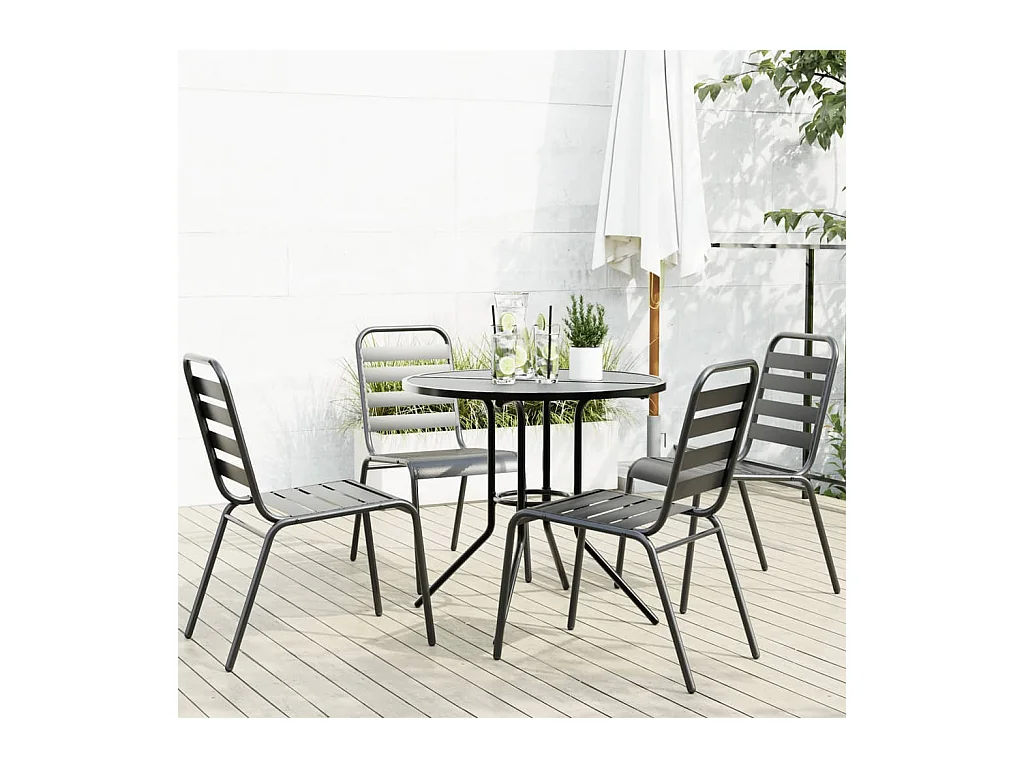 Ensemble de chaises de jardin empilables 5 pièces anthracite