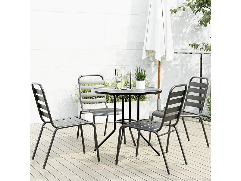 Ensemble de chaises de jardin empilables 5 pièces anthracite