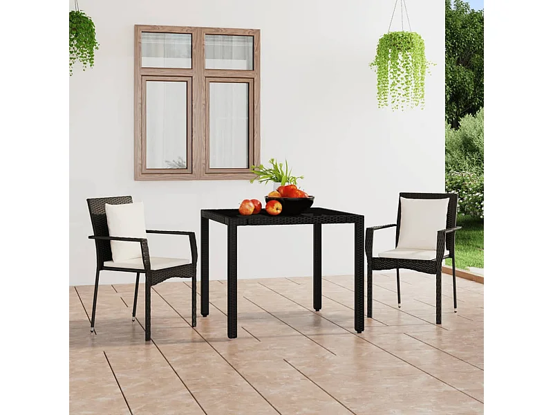 Tuinstoelen 2 st met kussens poly rattan zwart