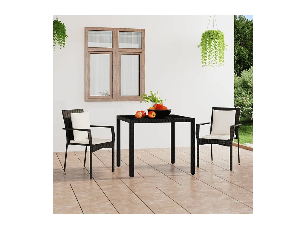 Cadeiras de jardim com almofadões 2 peças vime PE preto