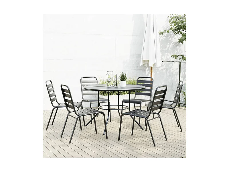 Ensemble de chaises de jardin empilables 7 pièces anthracite