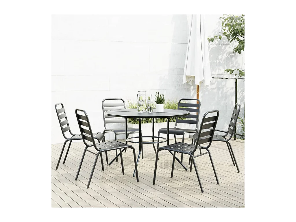 Sillas jardín apilables 7 piezas acero recubrimiento polvo gris
