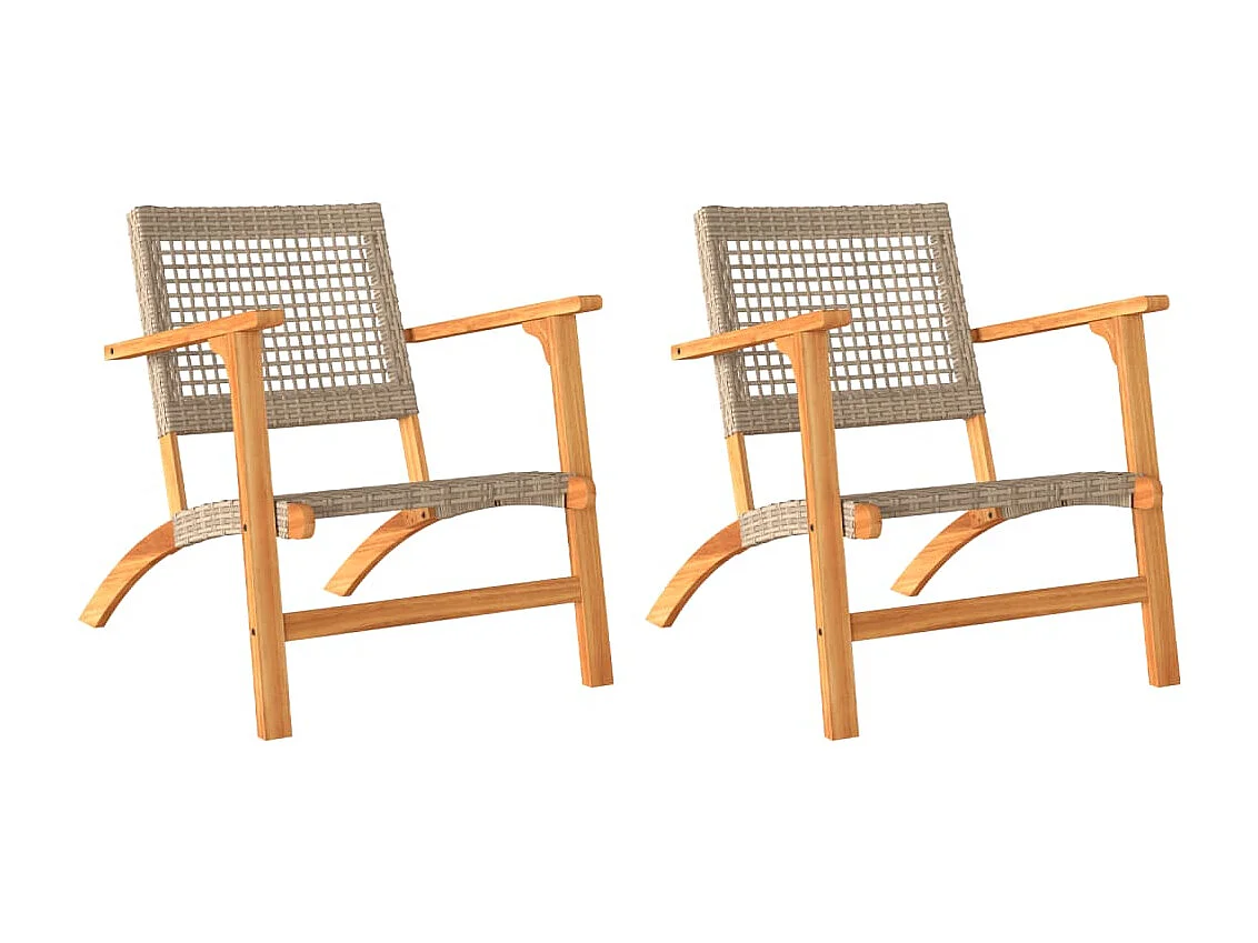 Chaises de jardin lot de 2 beige résine tressée bois d’acacia