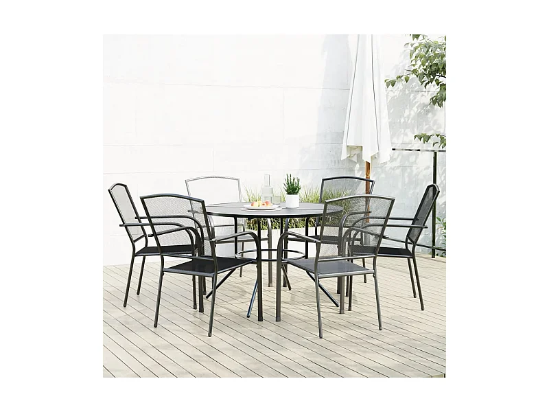 Ensemble de chaises de jardin empilables 7 pièces anthracite