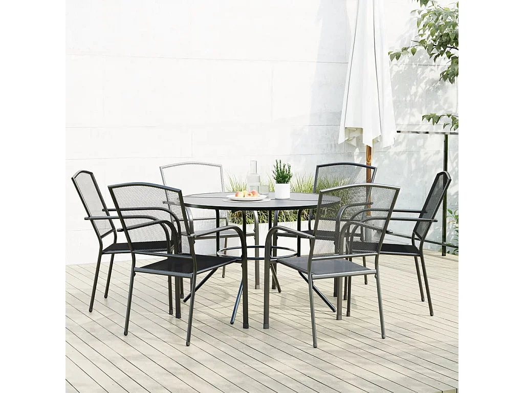 Ensemble de chaises de jardin empilables 7 pièces anthracite