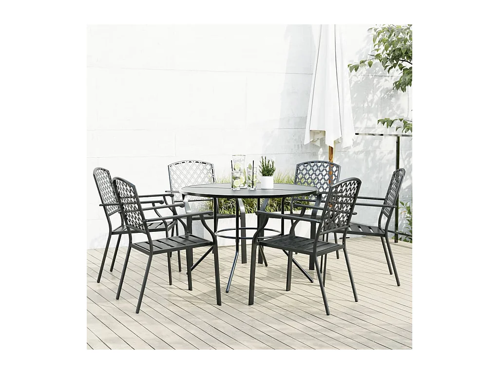 Ensemble de chaises de jardin empilables 7 pièces anthracite