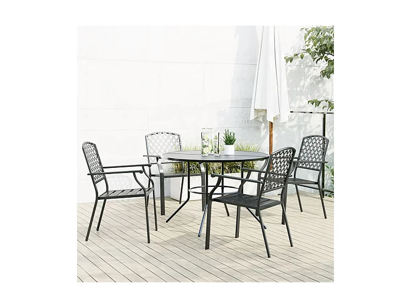 Ensemble de chaises de jardin empilables 5 pièces anthracite