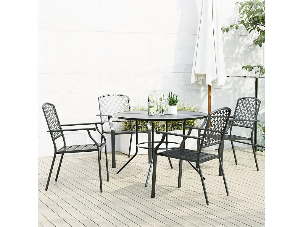 Ensemble de chaises de jardin empilables 5 pièces anthracite