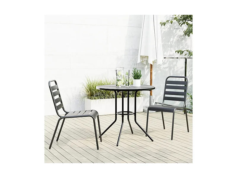 Ensemble de chaises de jardin empilables 3 pièces anthracite