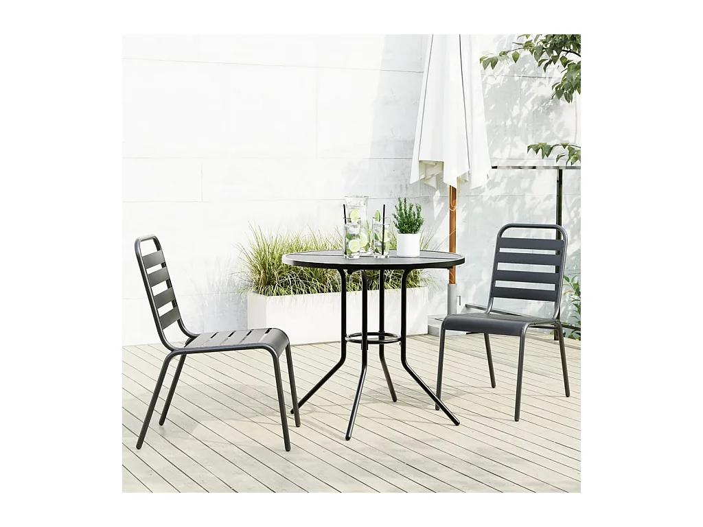 Ensemble de chaises de jardin empilables 3 pièces anthracite