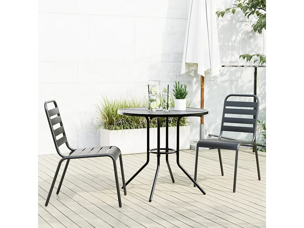 Ensemble de chaises de jardin empilables 3 pièces anthracite