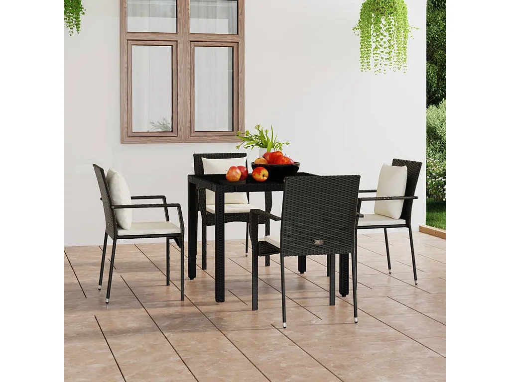 Tuinstoelen 4 stukkenmet kussens poly rattan zwart