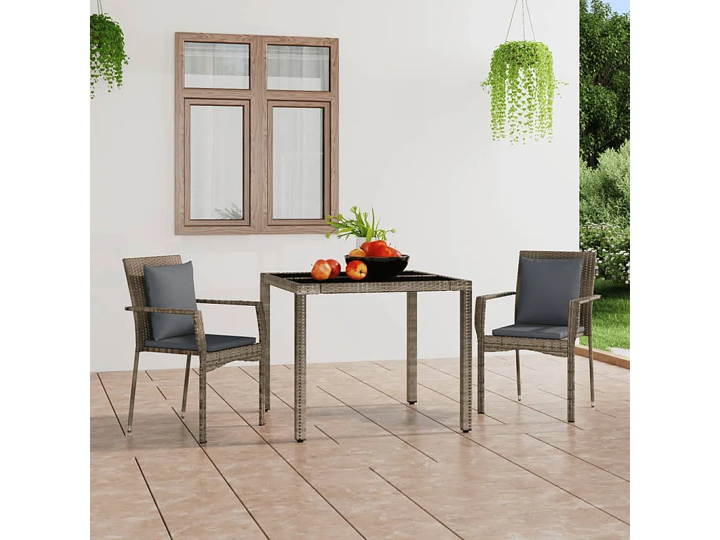 Chaises de jardin avec coussins 2 pièces Résine tressée Gris