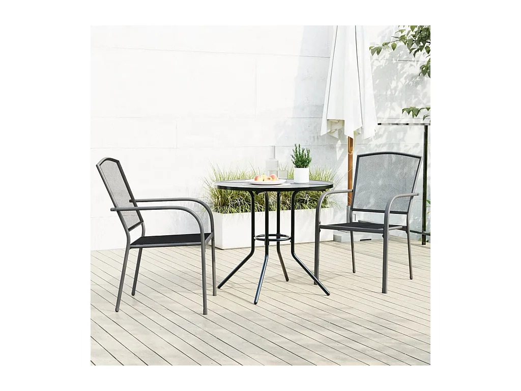 Ensemble de chaises de jardin empilables 3 pièces anthracite