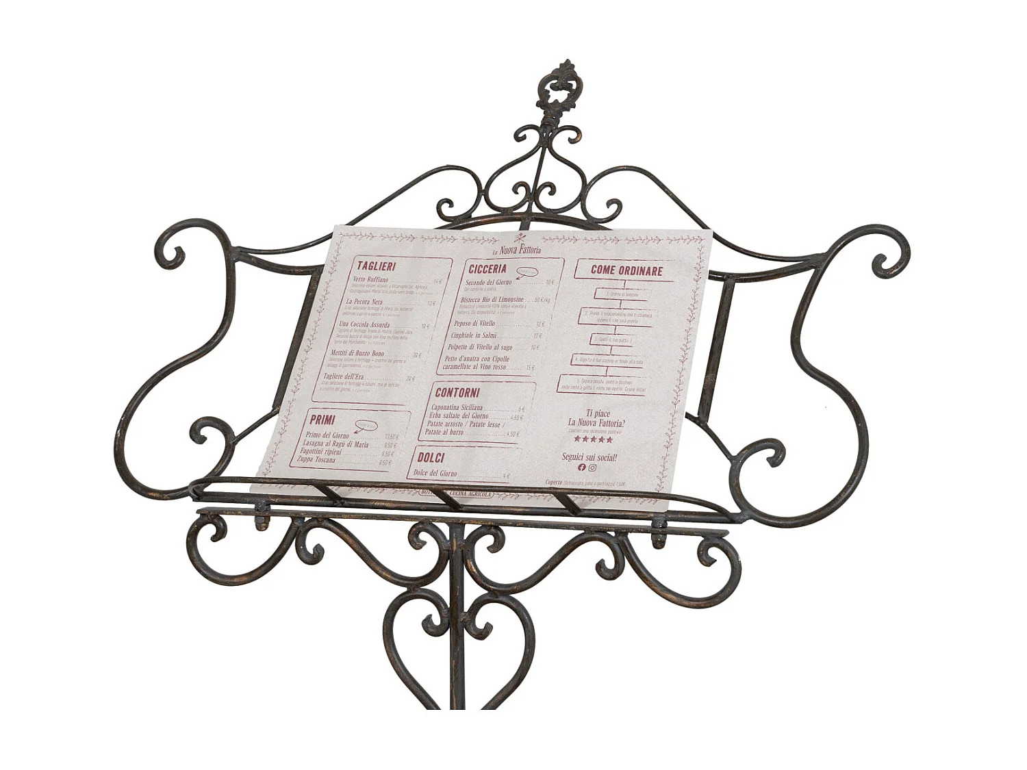 BISCOTTINI - Lutrin en fer - Finition antique en fer forgé massif - Parfait comme support - Porte-livre - Pied de sol - Structure en métal - Mobilier - 85x46x140 cm