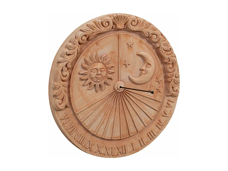 BISCOTTINI Cadran Solaire en Terre Cuite – À Fixer au Mur - Horloge Murale - Décoration de Jardin - Suspendu - Mural - Décoratif - 53 x 53 x 6 cm