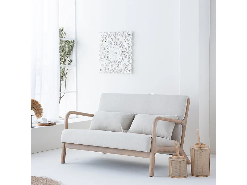 Divano in legno con rivestimento panna 122x85x34/74h