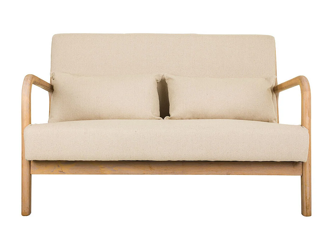 Sofá de madera y tapizado color crema 122x85x34/74
