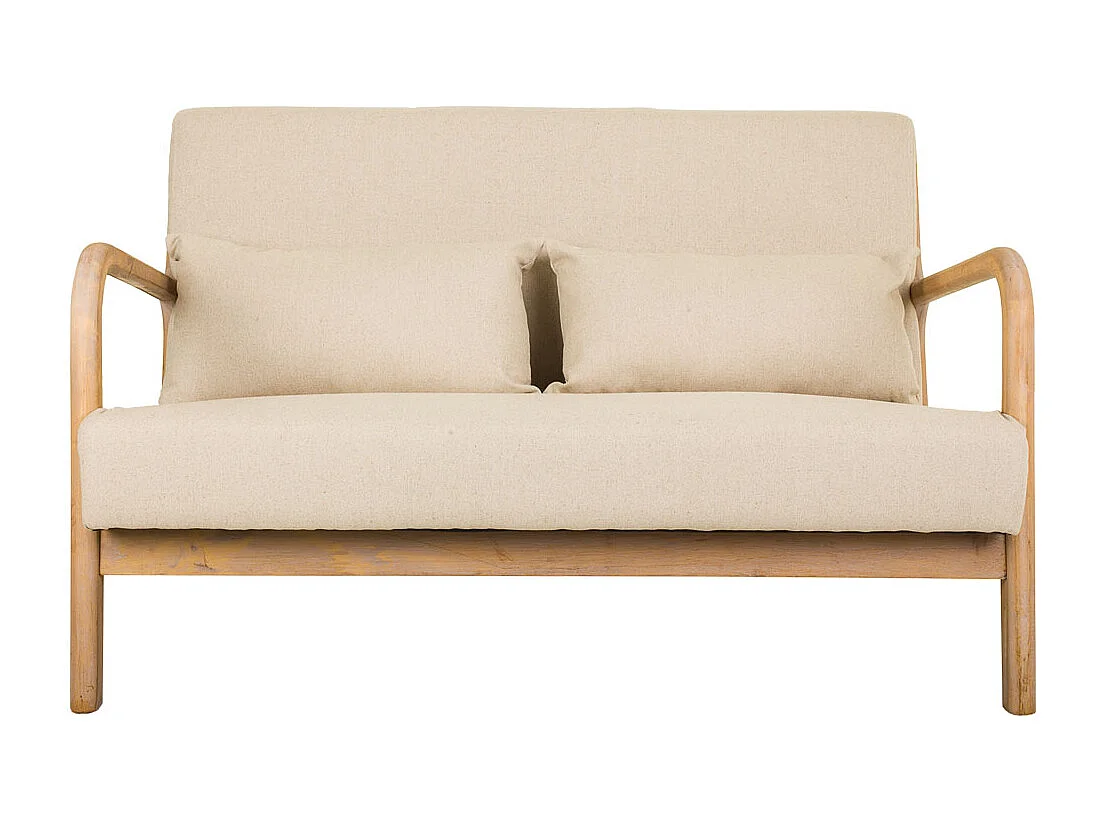 Sofá de madeira com estofamento creme 122x85x34/74