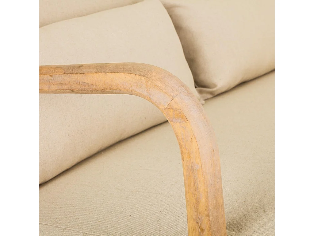 Sofá de madeira com estofamento creme 122x85x34/74