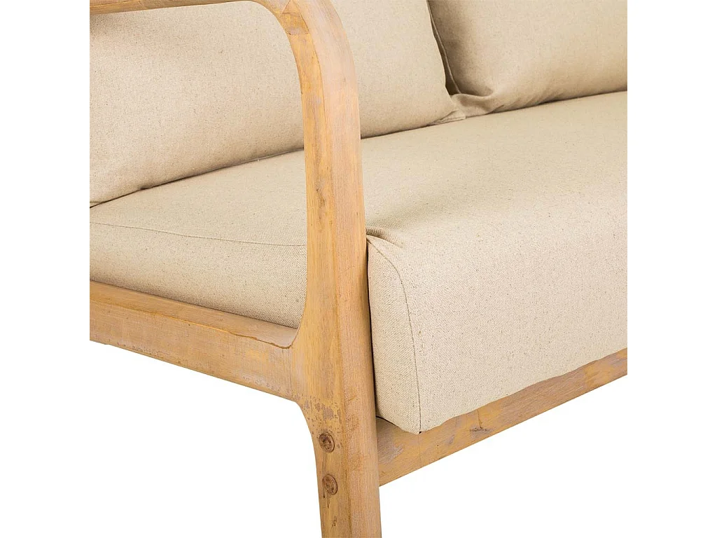 Sofá de madeira com estofamento creme 122x85x34/74
