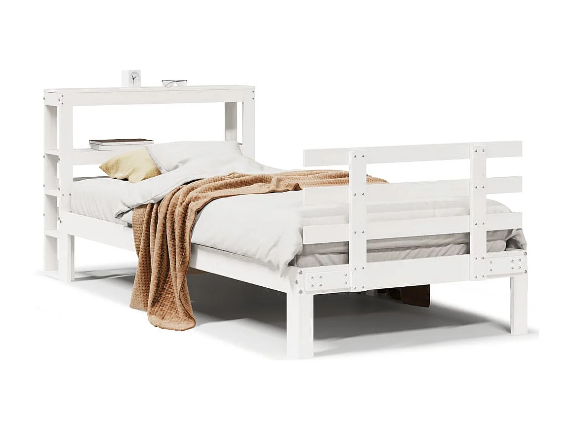 Cadre de lit avec tête de lit sans matelas blanc 75x190 cm