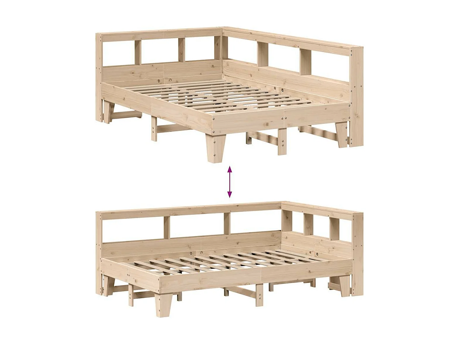Bed met boekenkast zonder matras massief grenenhout 140x190 cm