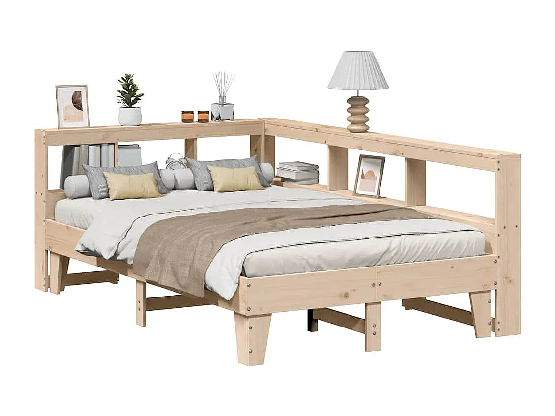Lit bibliothèque sans matelas 140x190 cm bois de pin massif
