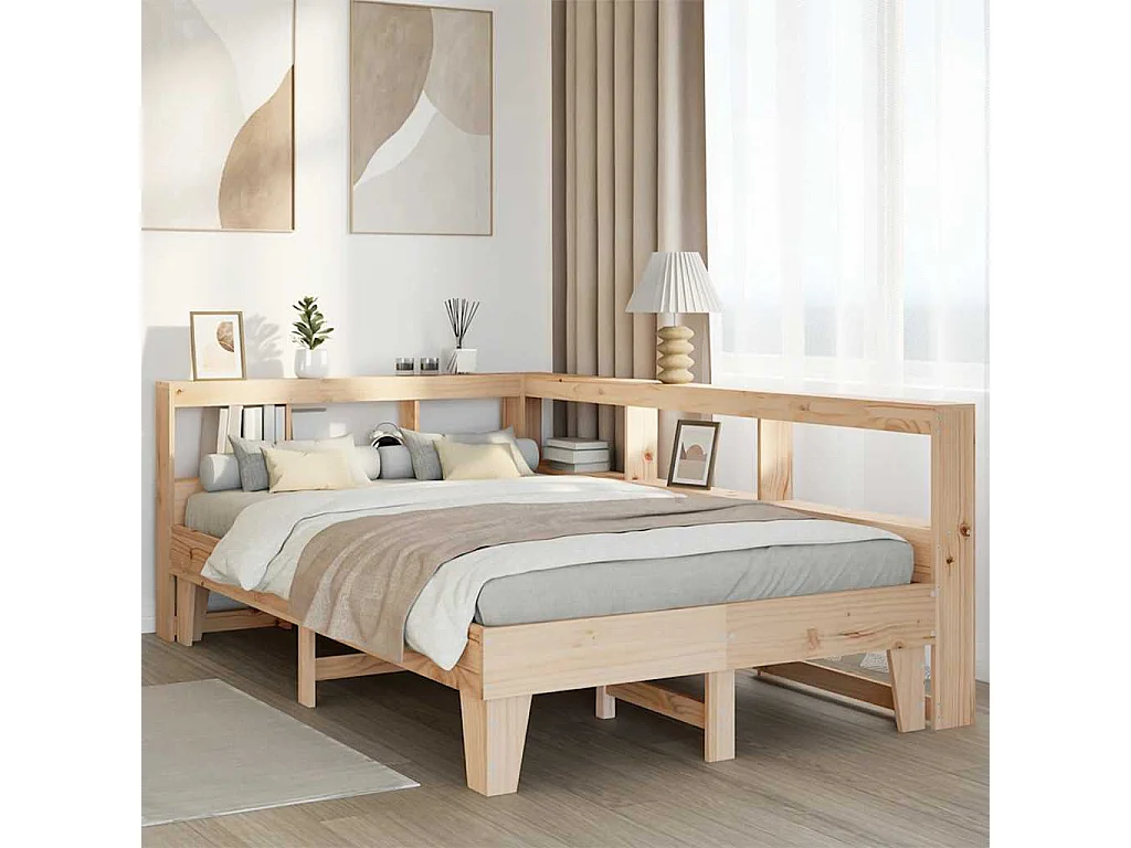 Lit bibliothèque sans matelas 140x190 cm bois de pin massif