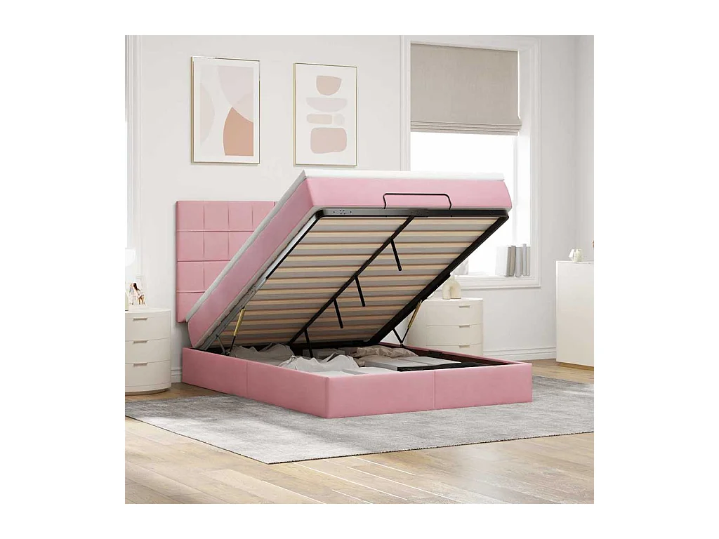Estrutura de cama otomana com colchões 140x190 cm veludo rosa
