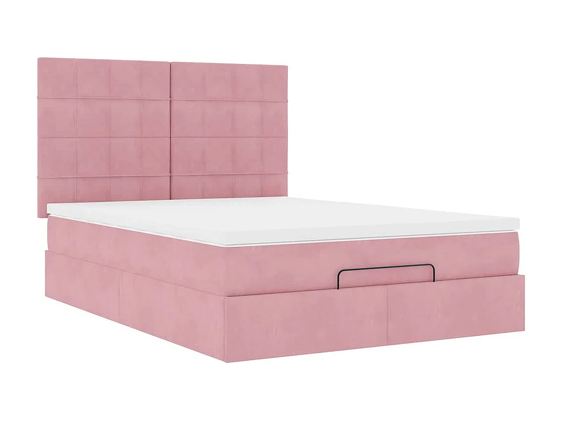 Cadre de lit ottoman avec matelas rose 140x190 cm velours