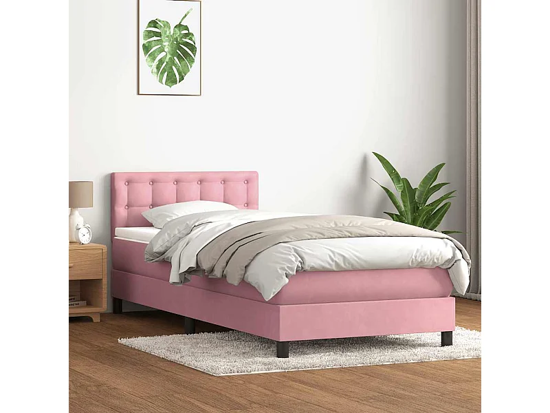 Cama com molas/colchão 100x220 cm veludo Rosa
