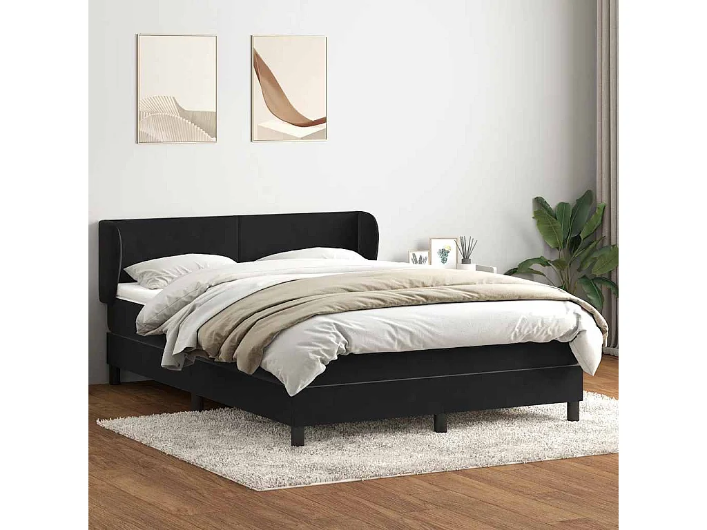 Cama box spring con colchón terciopelo negro 140x210 cm