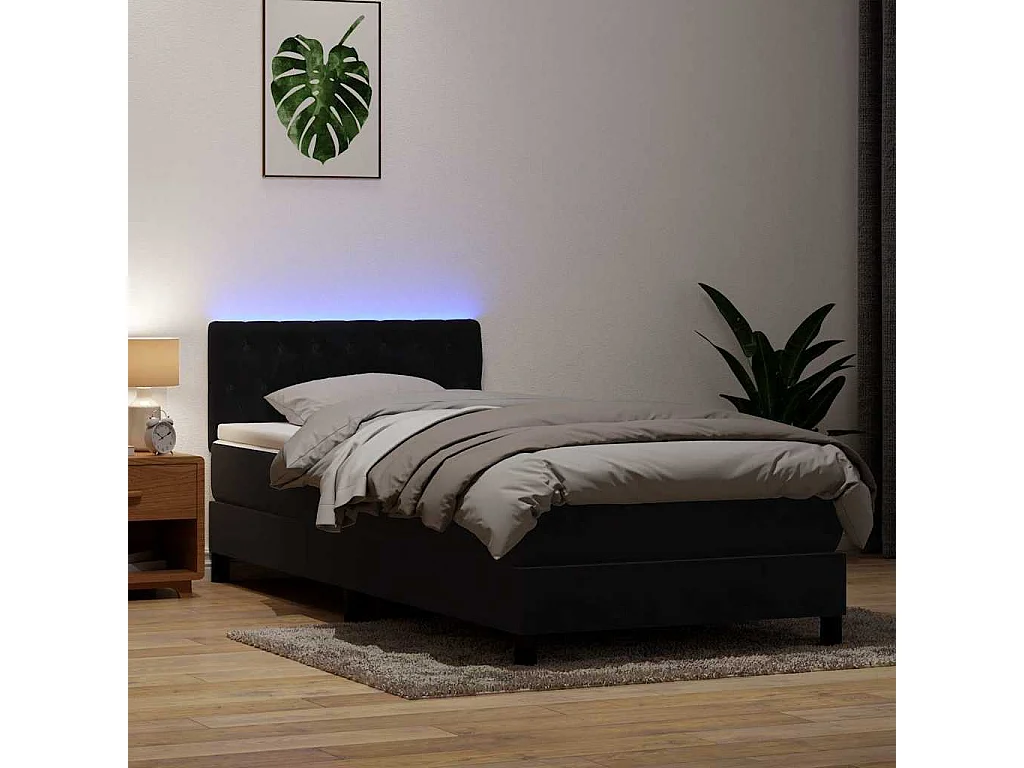 Sommier à lattes de lit avec matelas noir 90x210 cm velours