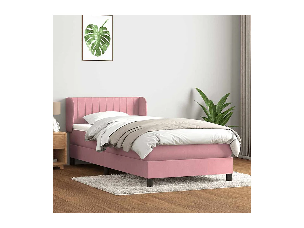 Cama box spring con colchón terciopelo rosa 80x220 cm