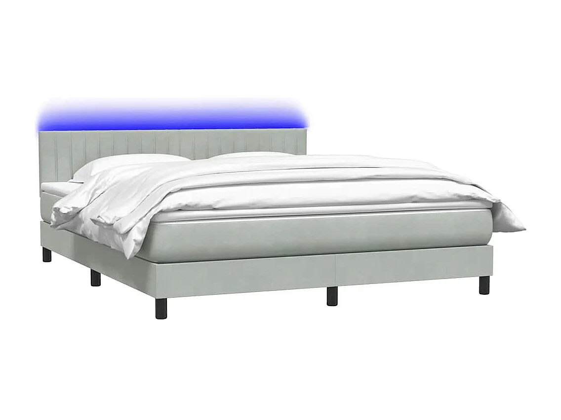 Cama box spring con colchón terciopelo gris claro 180x210 cm