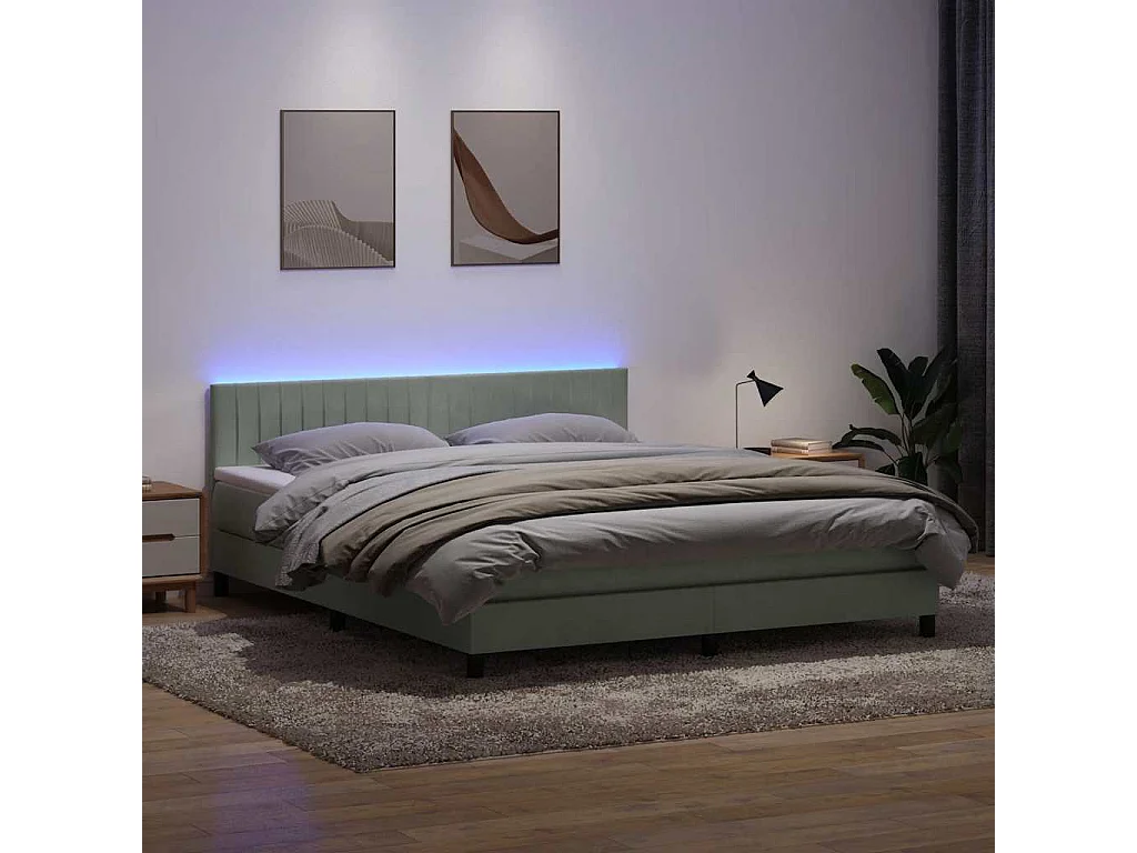 Cama box spring con colchón terciopelo gris claro 180x210 cm