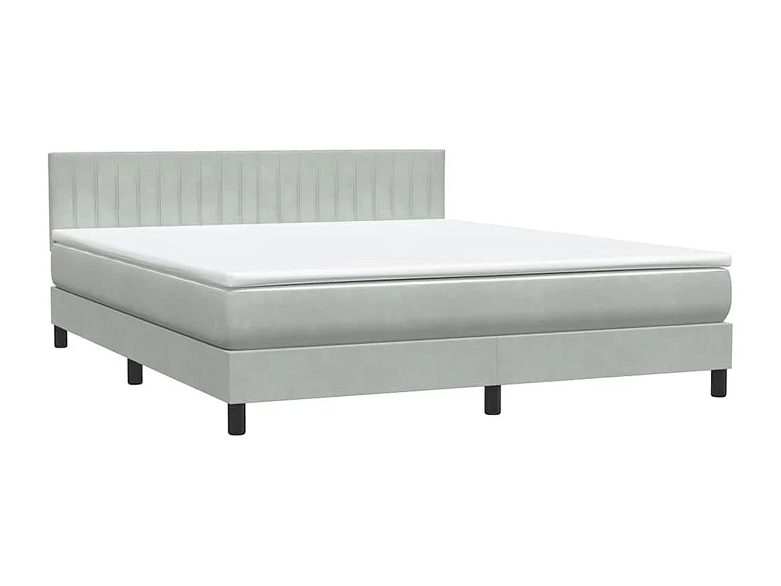 Cama box spring con colchón terciopelo gris claro 180x210 cm