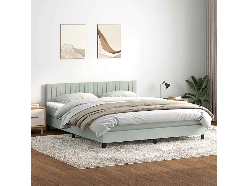 Cama box spring con colchón terciopelo gris claro 180x210 cm