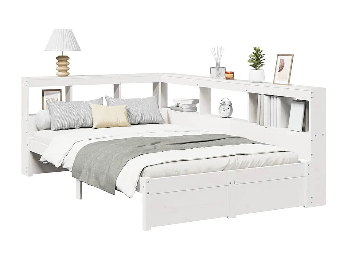 Lit bibliothèque sans matelas blanc 120x200 cm bois pin massif