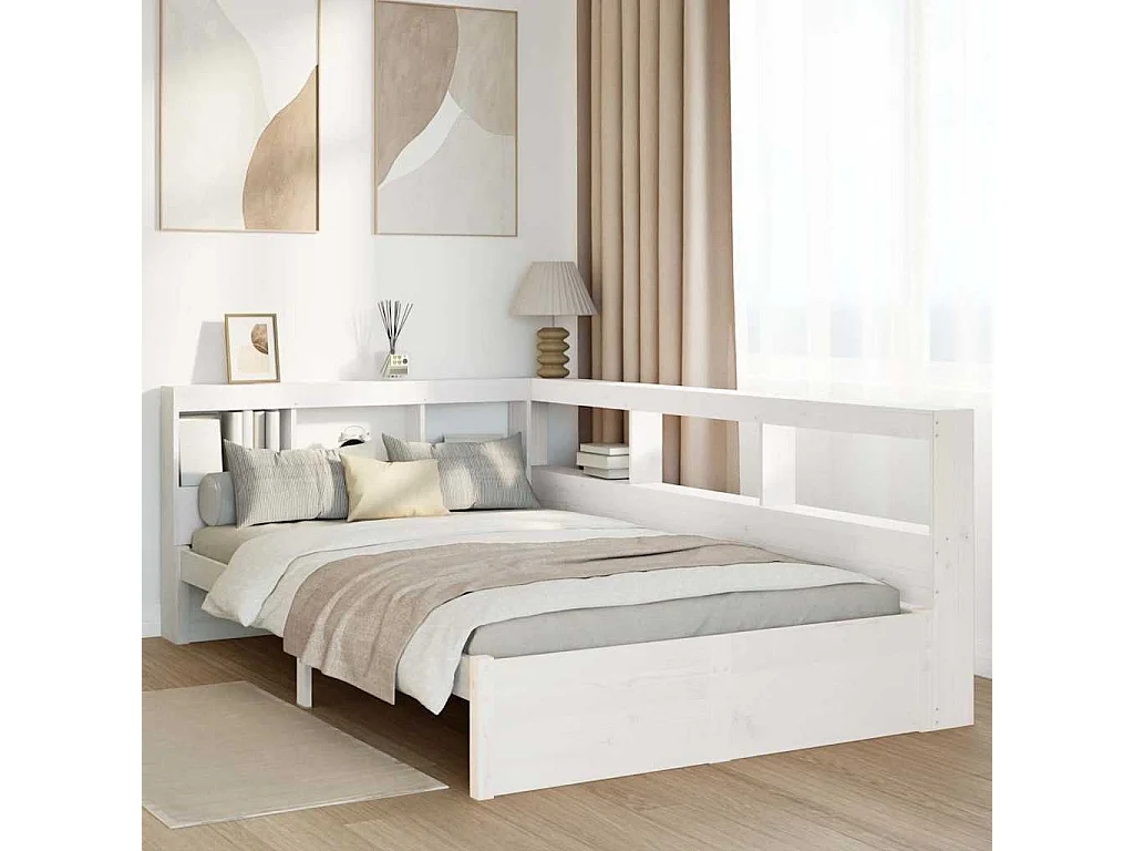 Cama con estantería sin colchón madera maciza blanca 120x200 cm