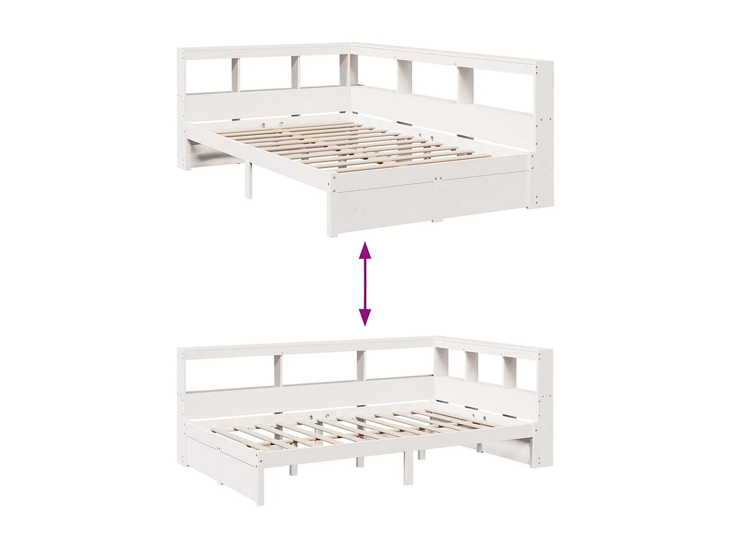 Cama con estantería sin colchón madera maciza blanca 120x200 cm