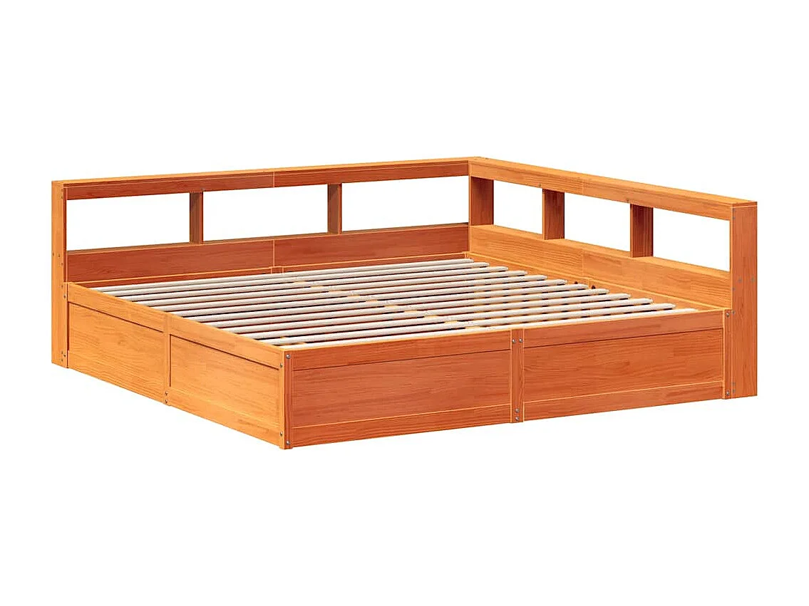 Lit bibliothèque sans matelas cire marron 180x200 cm pin massif
