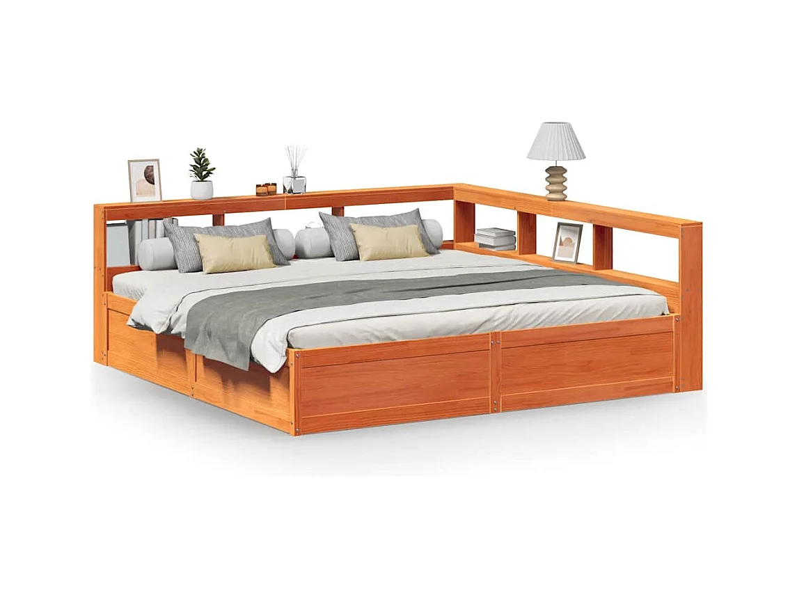 Lit bibliothèque sans matelas cire marron 180x200 cm pin massif