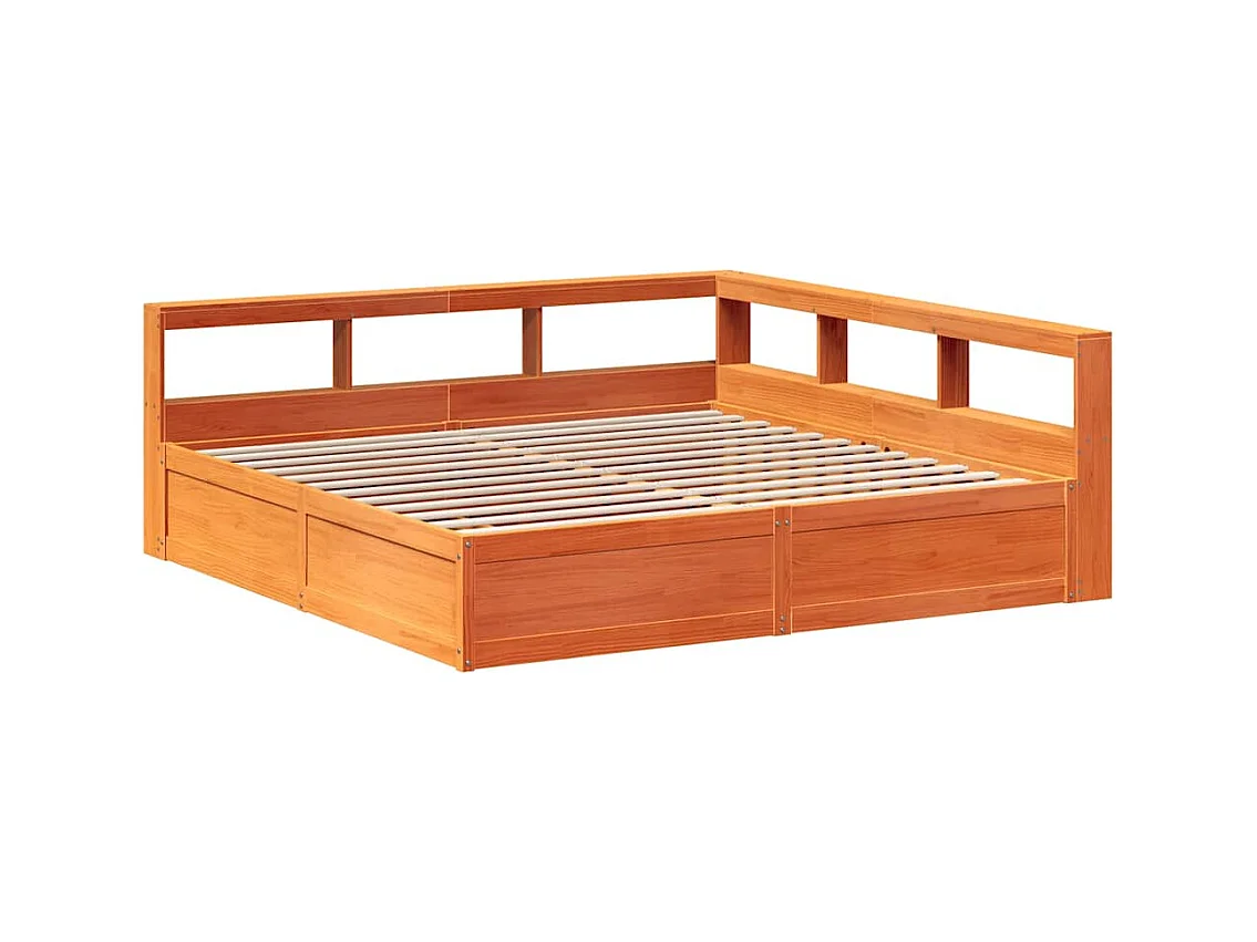 Lit bibliothèque sans matelas cire marron 180x200 cm pin massif