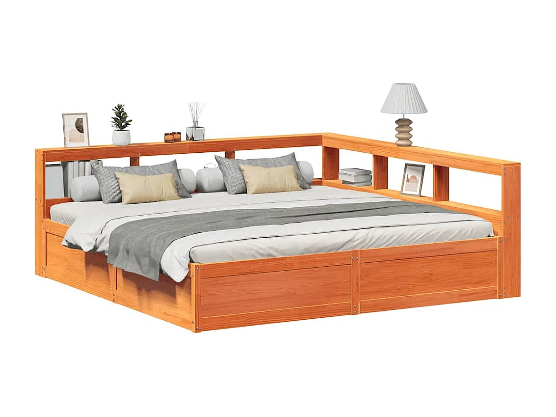 Lit bibliothèque sans matelas cire marron 180x200 cm pin massif