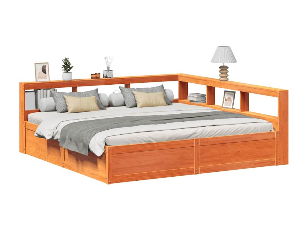 Cama con estantería sin colchón madera maciza marrón 180x200cm