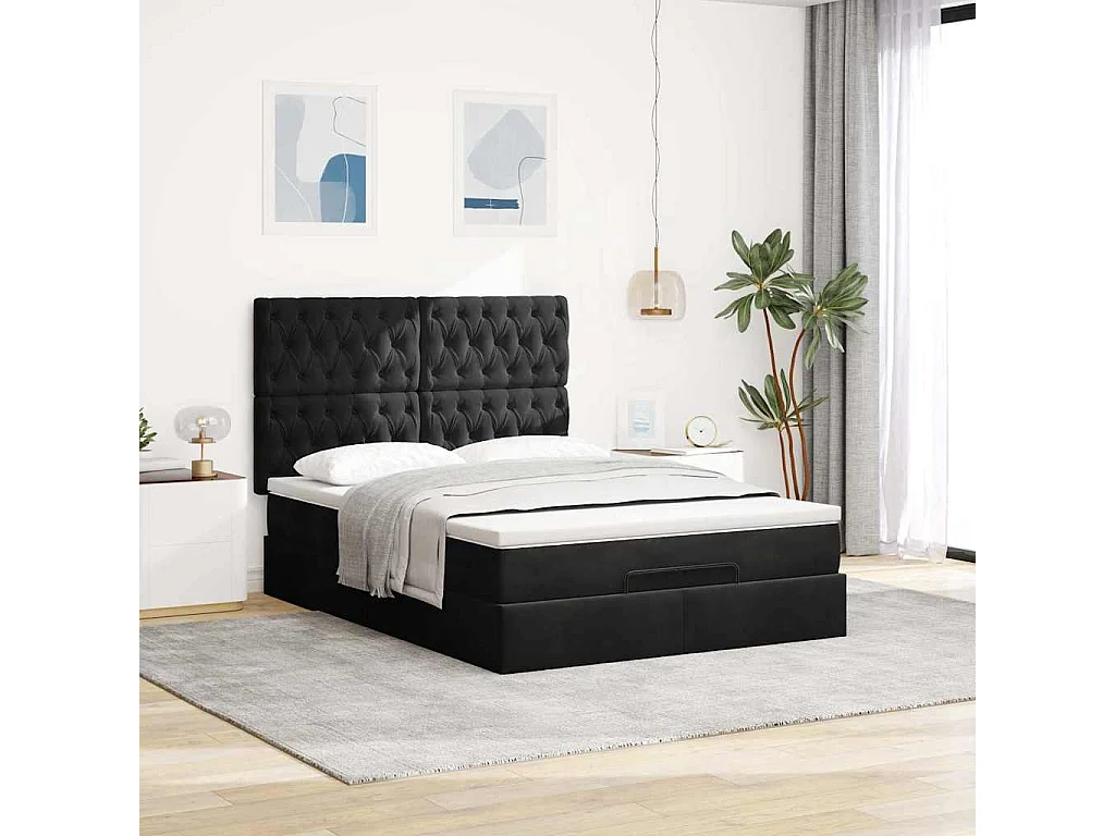 Estrutura de cama otomana com colchões 140x190 cm veludo preto