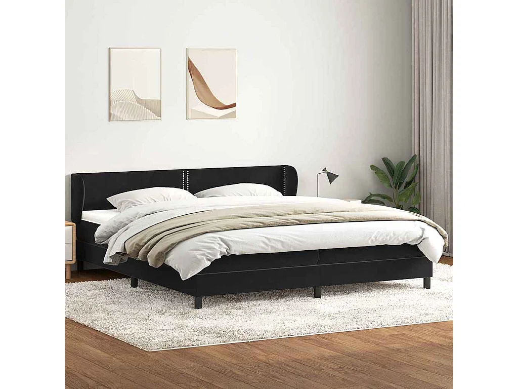 Cama box spring con colchones terciopelo negro 180x220 cm